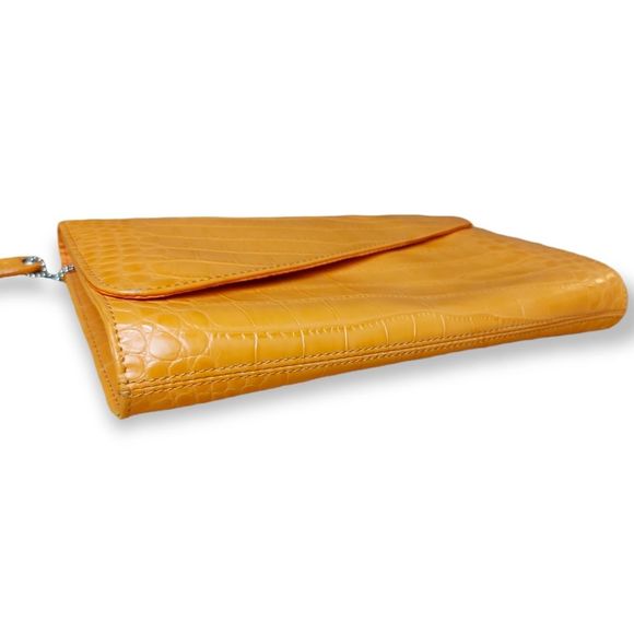 Danier Leather Orange Croc Embossed Clutch - Picture 6 of 7